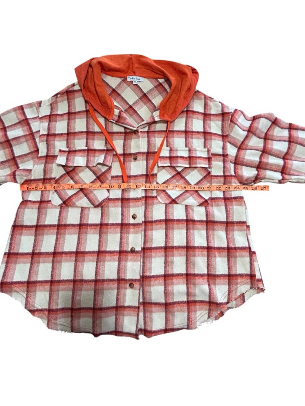 WHITE BIRCH STRIKE A POSE LONG SLEEVE ORANGE/CREAM HOODED SHACKET Medium NWOT - Picture 8 of 14